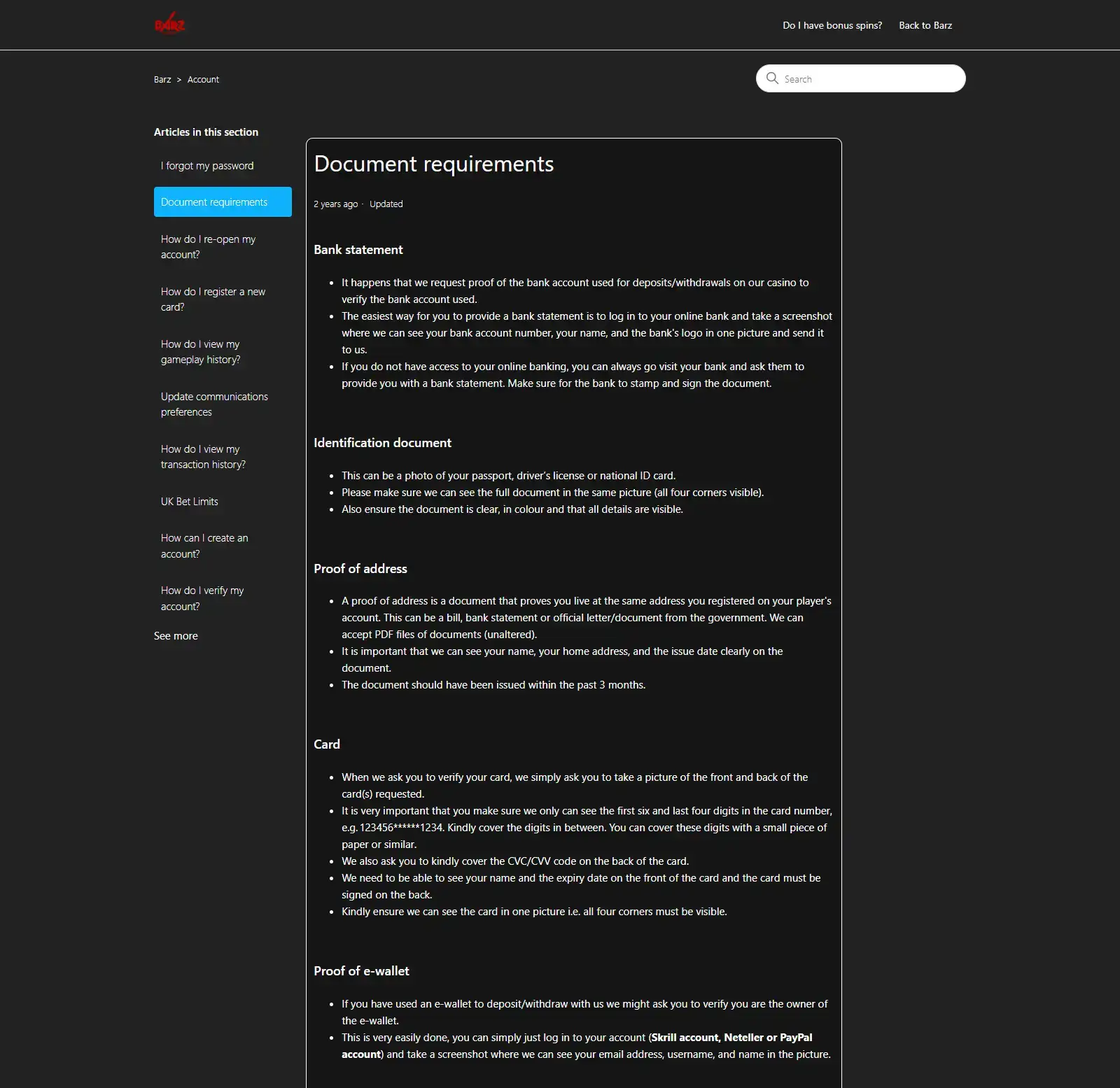 Barz Casino Verification UK: KYC Checks & Documents